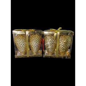 Pair of Home Accents Holiday 2pc Gold Glitter Pinecone Ornament Set New in Box